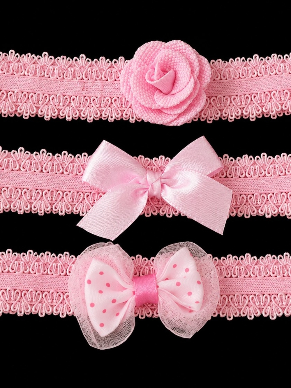 Sweet Blossom Baby Headband Set – 3 Handmade Lace Headbands Infant to 12 Months